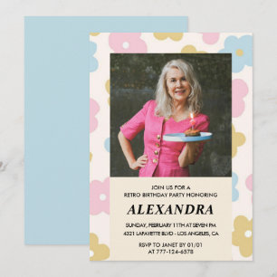 Invitation pour 75 ans Rétro Floral Groovy Mignon