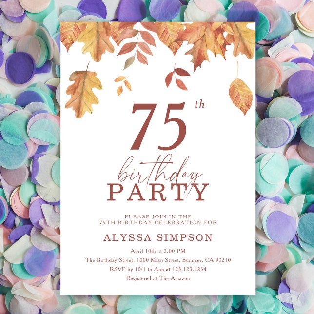 Invitation pour 75e anniversaire avec feuilles d'a (Créateur téléchargé)