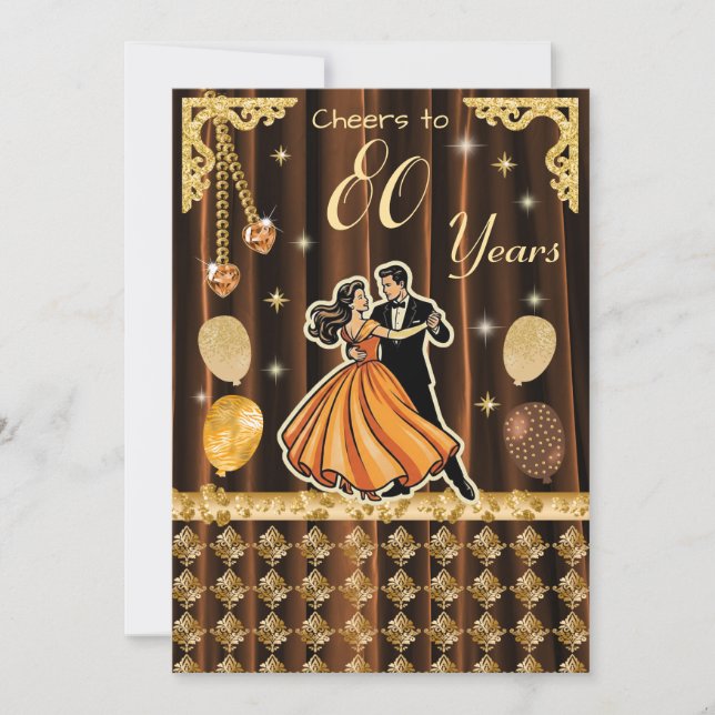 Invitation pour 80e anniversaire avec couples de d (Devant)