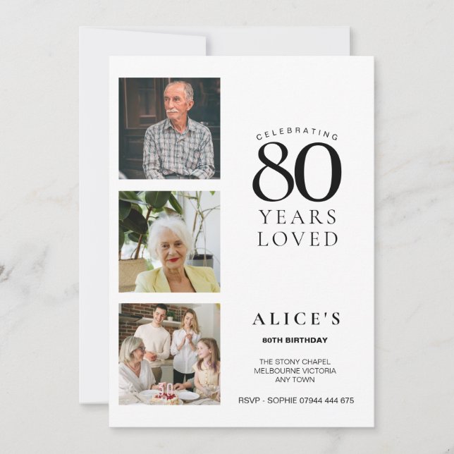Invitation pour 80e anniversaire avec photo, simpl (Devant)