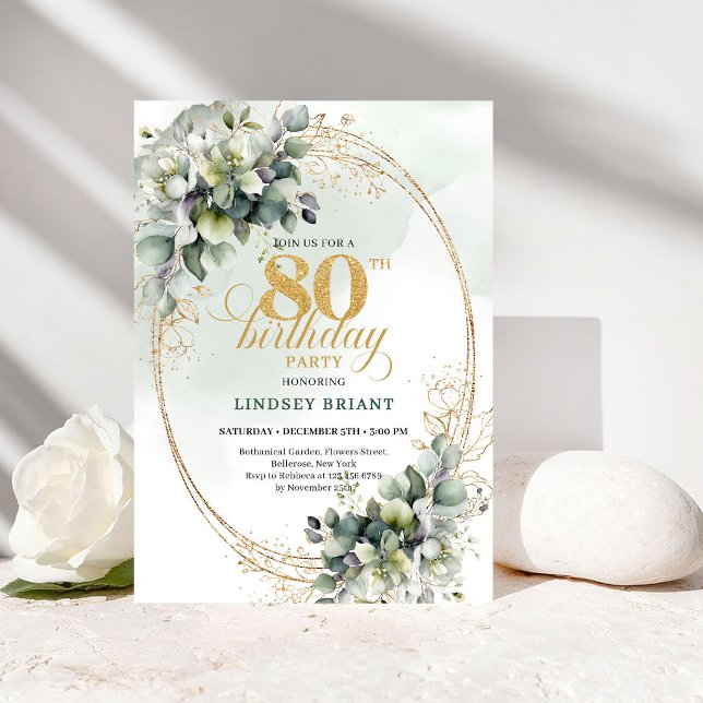 Invitation pour 80e Anniversaire Bohème Botanique  (Rustic Botanical Bohemian 80th Birthday Invite)