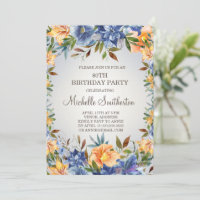 Invitation pour 80e anniversaire Fleurs Orange Ble