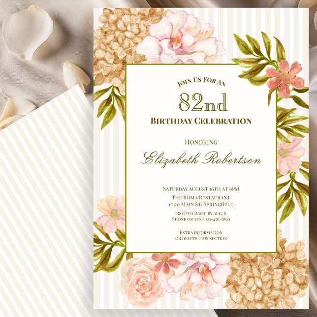 Invitation pour 82e anniversaire avec des fleurs é (Créateur téléchargé)