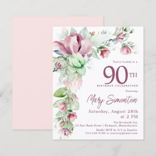 Invitation pour 90e anniversaire à motif floral ro