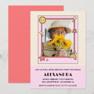 Invitation pour 90e anniversaire Rétro Groovy Fleu