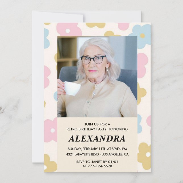Invitation pour 90e anniversaire Rétro Groovy Flor (Devant)