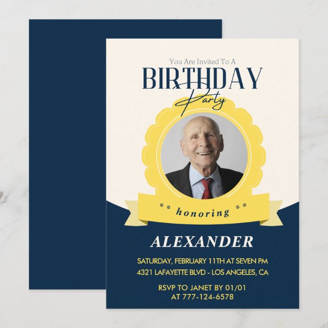 Invitation pour 93e anniversaire Moderne et Chic (Devant / Derrière)