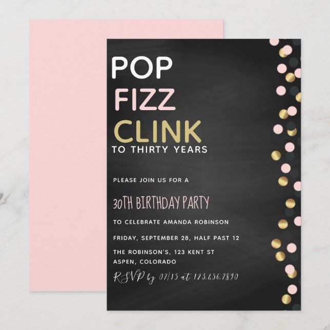 Invitation pour anniversaire de tout âge Pop Fizz  (Devant / Derrière)