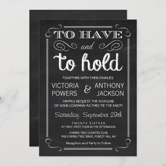 Invitation Pour avoir et conserver | Mariage de typographie d (Devant / Derrière)