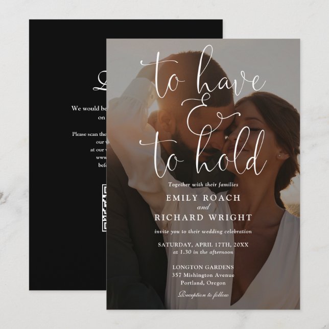 Invitation Pour Avoir Et Pour Tenir Code QR Photo Mariage (Devant / Derrière)