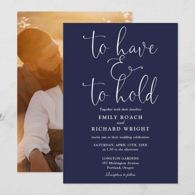 Invitation Pour Avoir Et Tenir Photo Mariage Bleu Marine (Devant / Derrière)