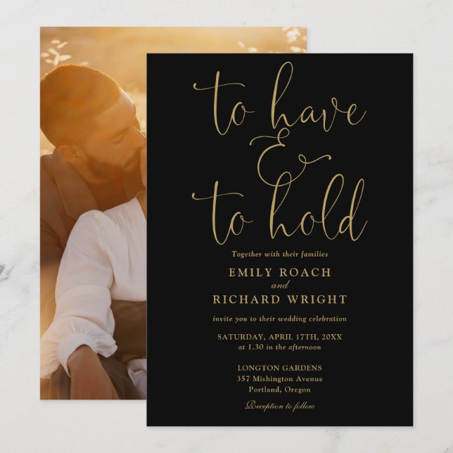 Invitation Pour Avoir Et Tenir Photo Mariage Noir Et Or (Devant / Derrière)