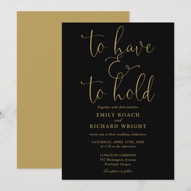 Invitation Pour Avoir Et Tenir Script Noir Et Mariage Or (Devant / Derrière)