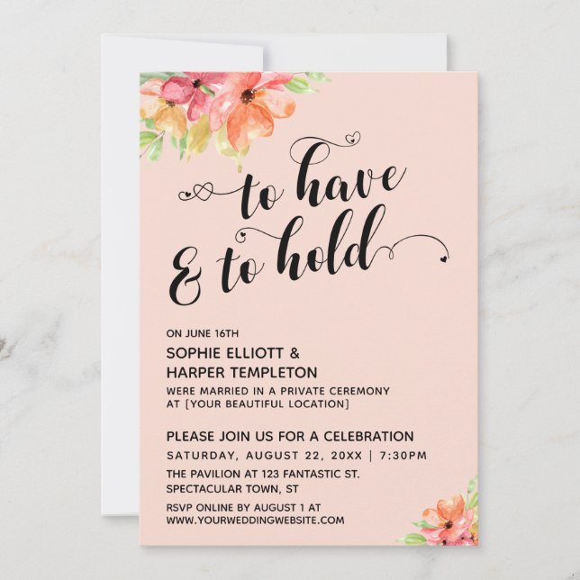 Invitation Pour avoir & pour garder les cœurs Script Florales (Devant)