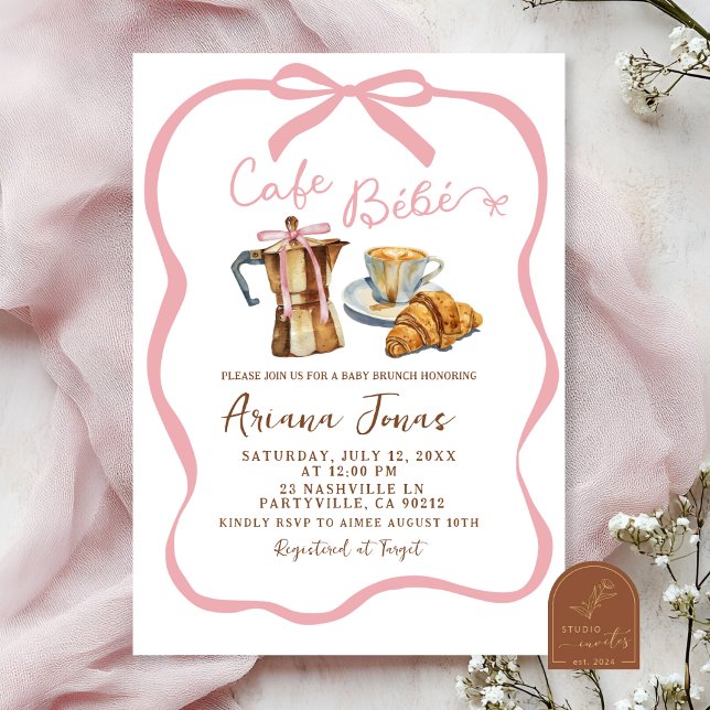 Invitation pour Baby Brunch Shower Fille Café Rose (Créateur téléchargé)