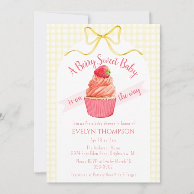 Invitation pour Baby Shower '015 Lemon Plaid Berry (Devant)