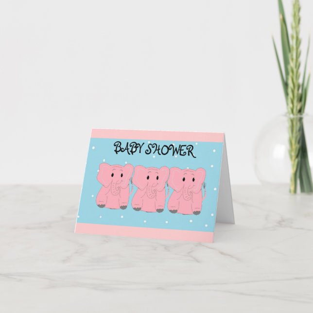 Invitation pour Baby Shower 3 éléphants roses (Devant)