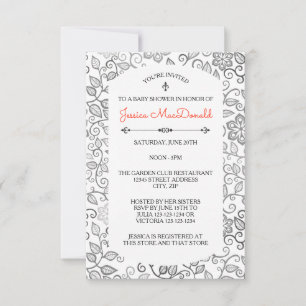 Invitation pour Baby Shower 3x5 - Motif Floral N&B