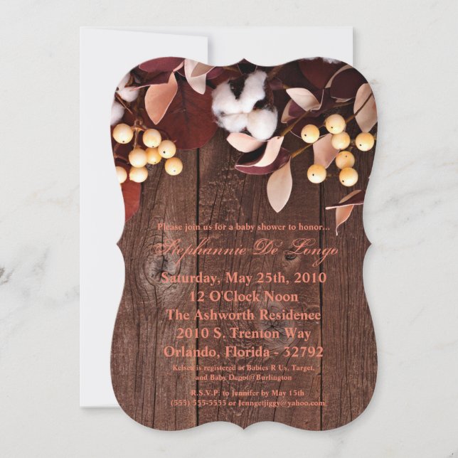 Invitation pour Baby Shower 5x7 Branche de coton s (Devant)