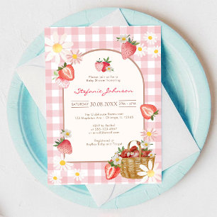 Invitation pour Baby Shower à la fraise rose