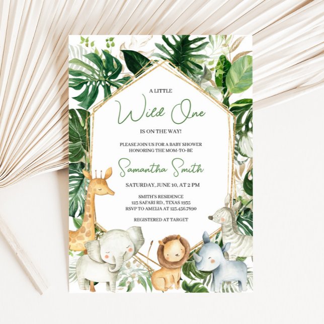 Invitation pour Baby Shower A Little Wild One (Jungle Safari Animals Baby Shower Invitation)