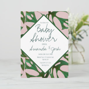 Invitation pour Baby Shower à motif de feuille tro