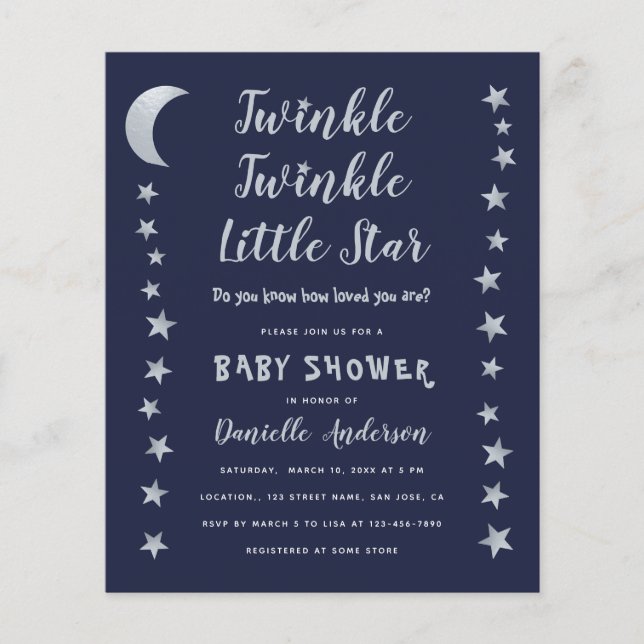 Invitation pour Baby Shower à petit budget Twinkle (Devant)