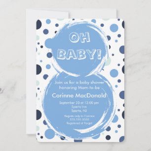 Invitation pour Baby Shower à pois bleus