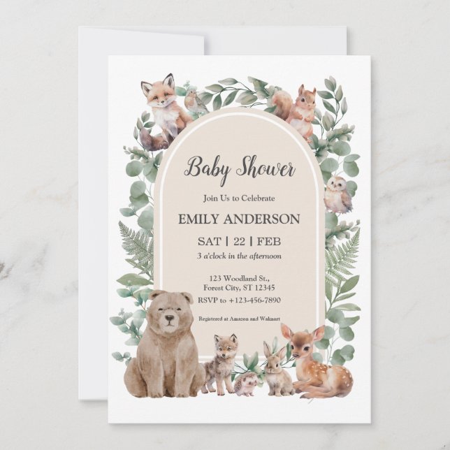 Invitation pour Baby Shower Animaux de la Forêt Bo (Devant)