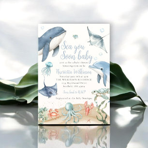 Invitation pour Baby shower Aquarelle à la mer à b