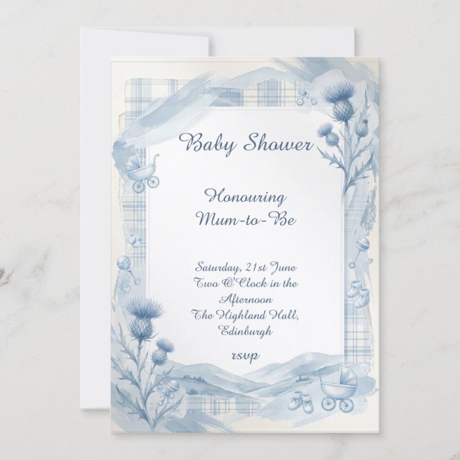 Invitation pour Baby Shower aquarelle bleue (Devant)