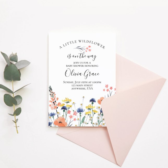Invitation pour baby shower aquarelle de fleurs sa (Créateur téléchargé)