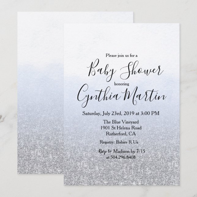 Invitation pour Baby Shower aquarelle grise bleue (Devant / Derrière)
