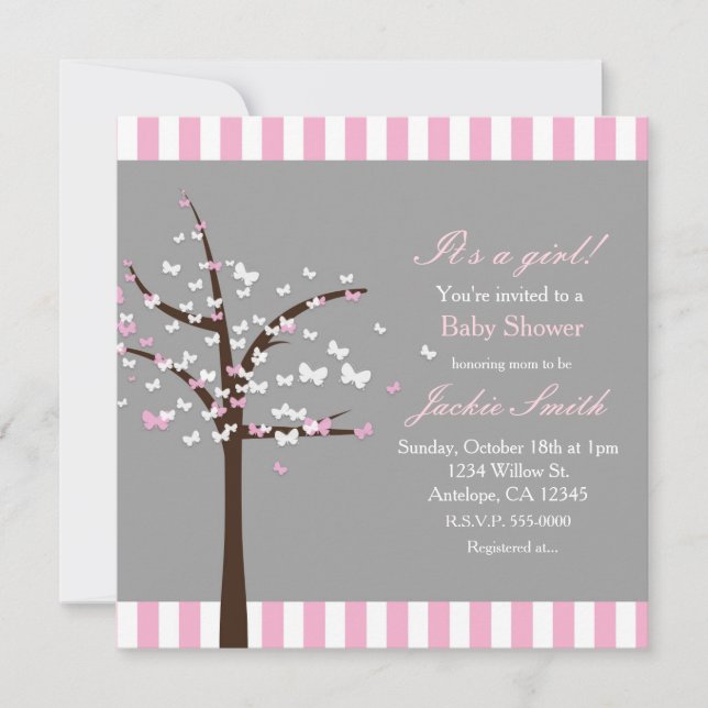 Invitation pour Baby Shower Arbre Papillon Moderne (Devant)