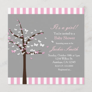 Invitation pour Baby Shower Arbre Papillon Moderne