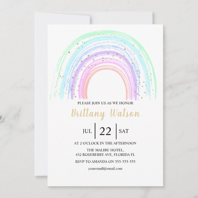 Invitation pour Baby Shower Arc-en-Ciel Et Étoiles (Devant)