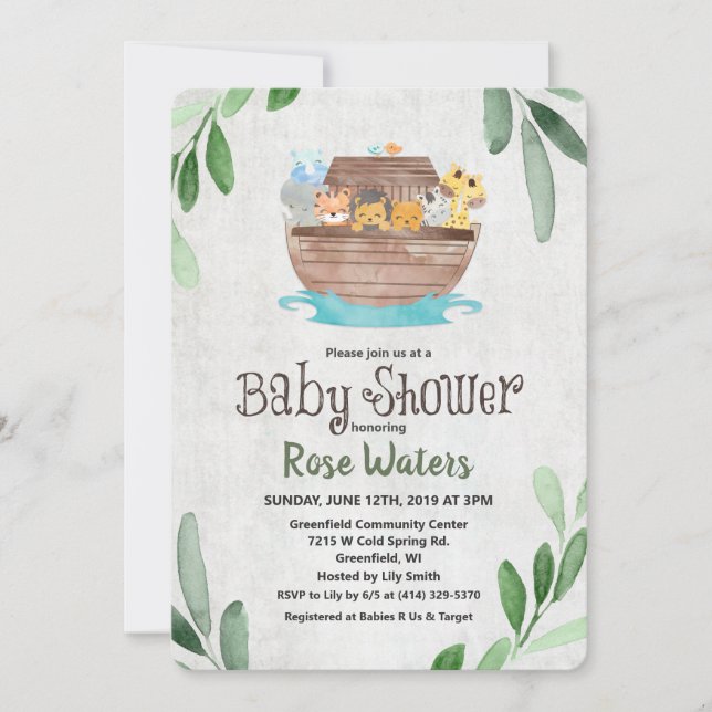 Invitation pour Baby Shower Arche de Noé (Devant)