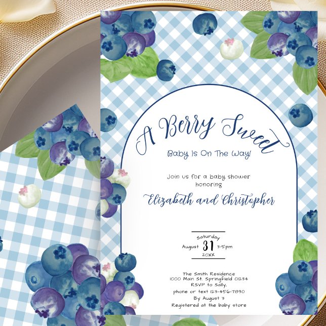 Invitation pour Baby Shower au Gingham Bleu Sucré  (Créateur téléchargé)