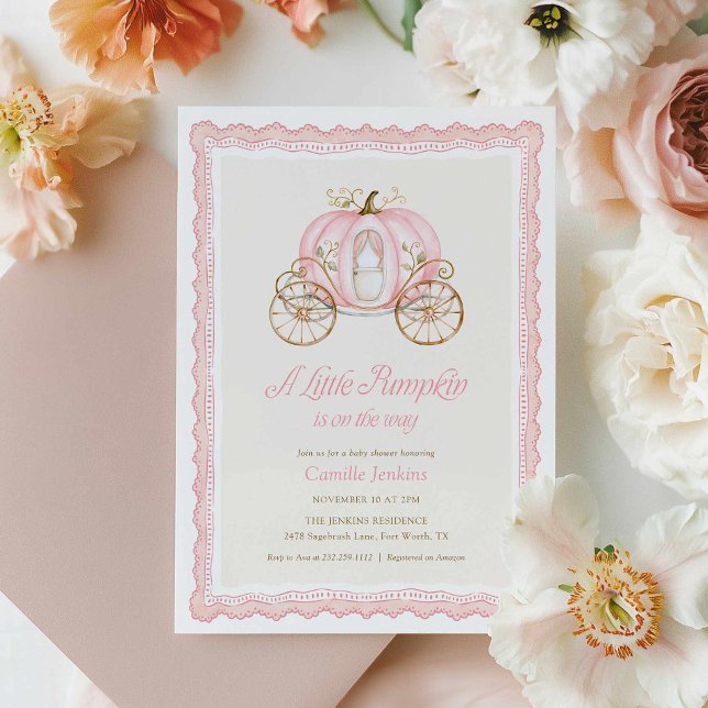 Invitation pour Baby Shower automnal avec citrouil (Little Pumpkin is the way Girl baby shower invitation)