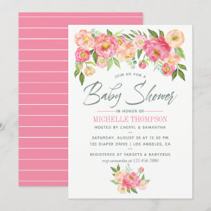 Invitation pour Baby Shower aux fleurs de paonies