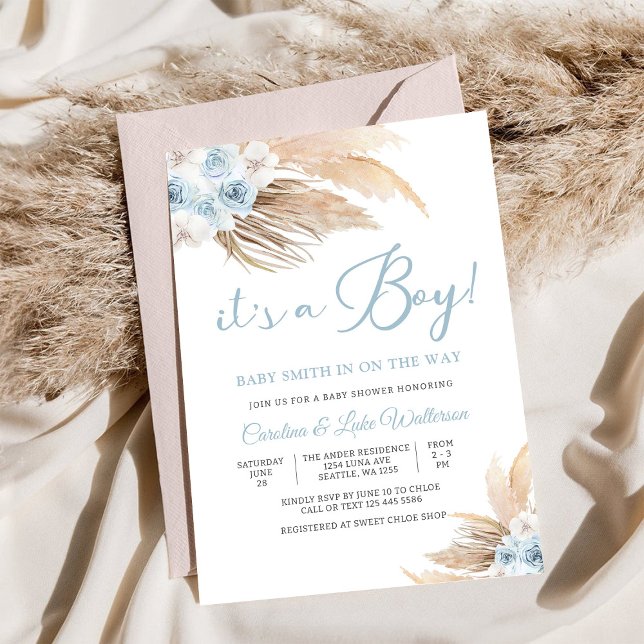 Invitation pour Baby Shower aux Pampas Bleus (Créateur téléchargé)