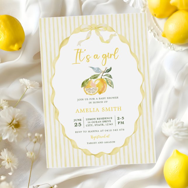 Invitation pour Baby Shower aux rayures de citron (Créateur téléchargé)