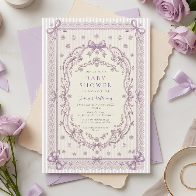 Invitation pour Baby Shower aux Rubans Lilas (Créateur téléchargé)