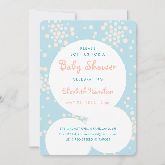 Invitation pour Baby Shower avec bulles et points  (Devant)