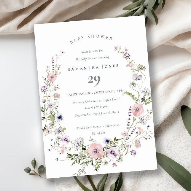 Invitation pour Baby Shower avec couronne de fleur (Créateur téléchargé)