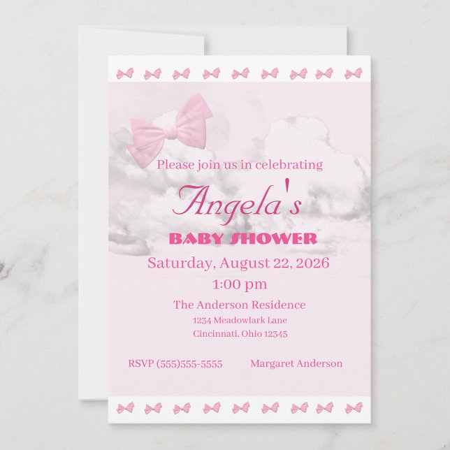 Invitation pour Baby Shower avec des Nœuds Roses (Créateur téléchargé)