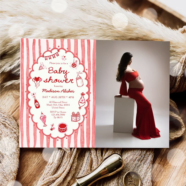 Invitation pour Baby Shower avec des rayures dessi (Créateur téléchargé)
