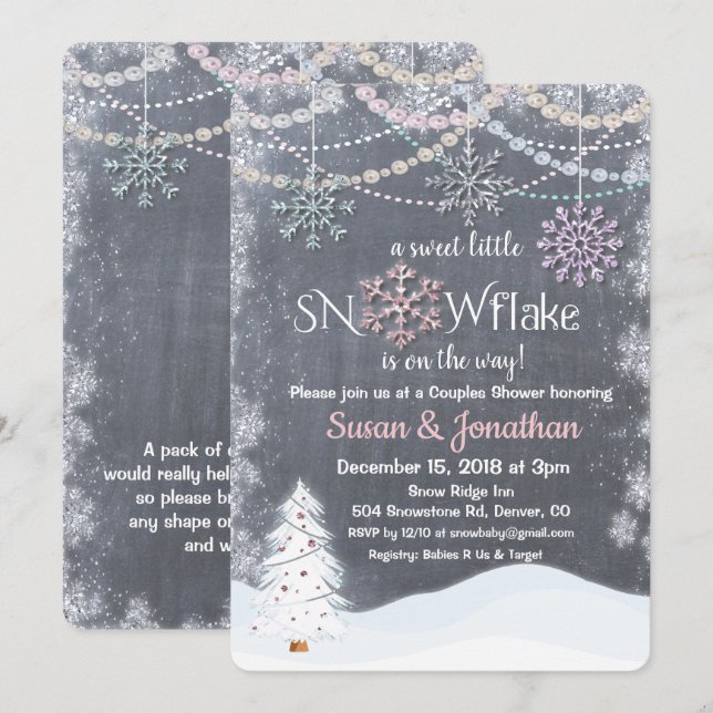Invitation pour Baby Shower avec Flocon de Neige P (Devant / Derrière)