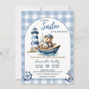 Invitation pour Baby Shower avec Ours Marin Gingha
