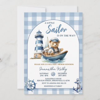 Invitation pour Baby Shower avec Ours Marin Gingha